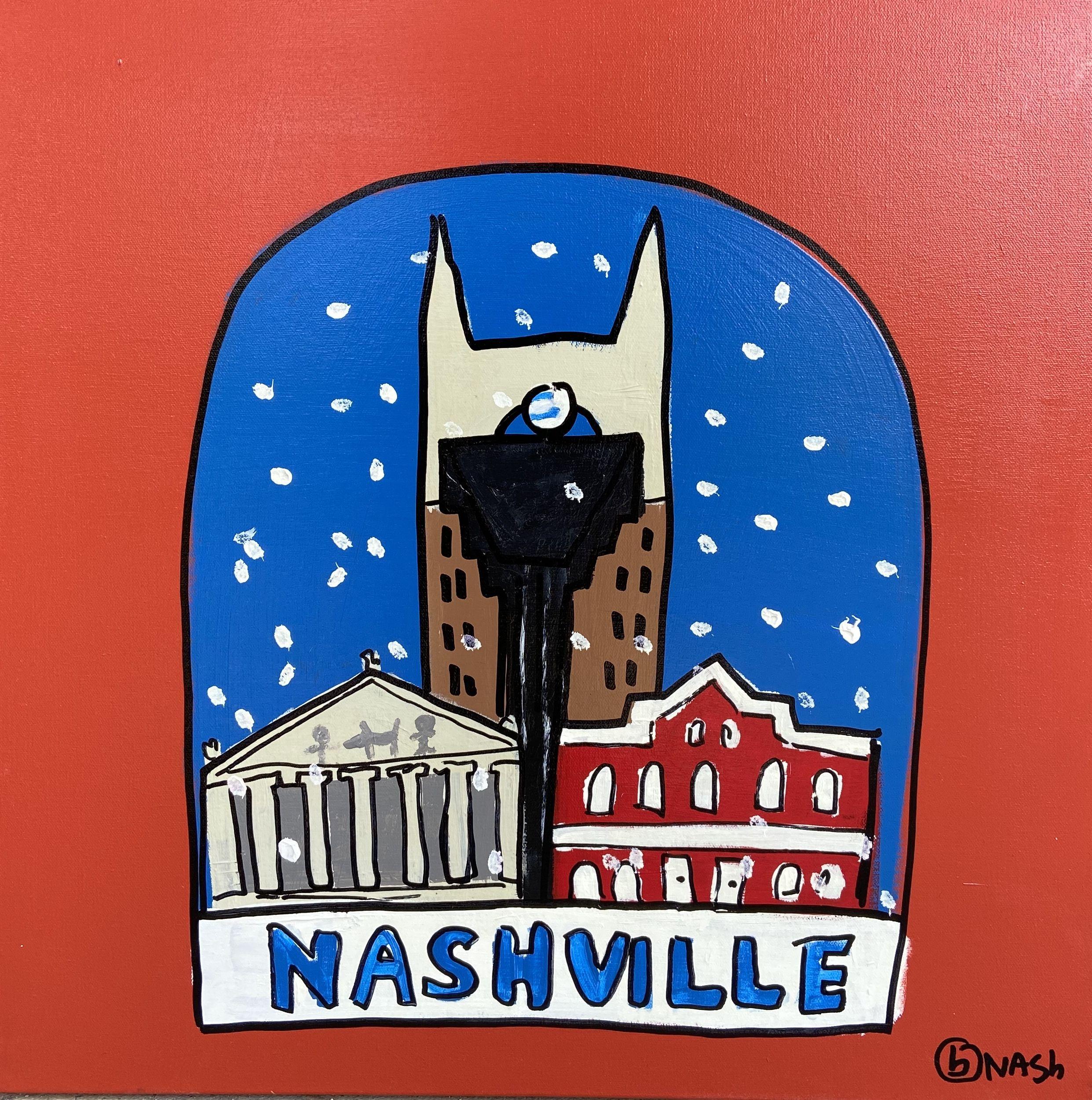 ""Nashville Schneekugel", Gemälde, Acryl auf Leinwand – Painting von Brian Nash