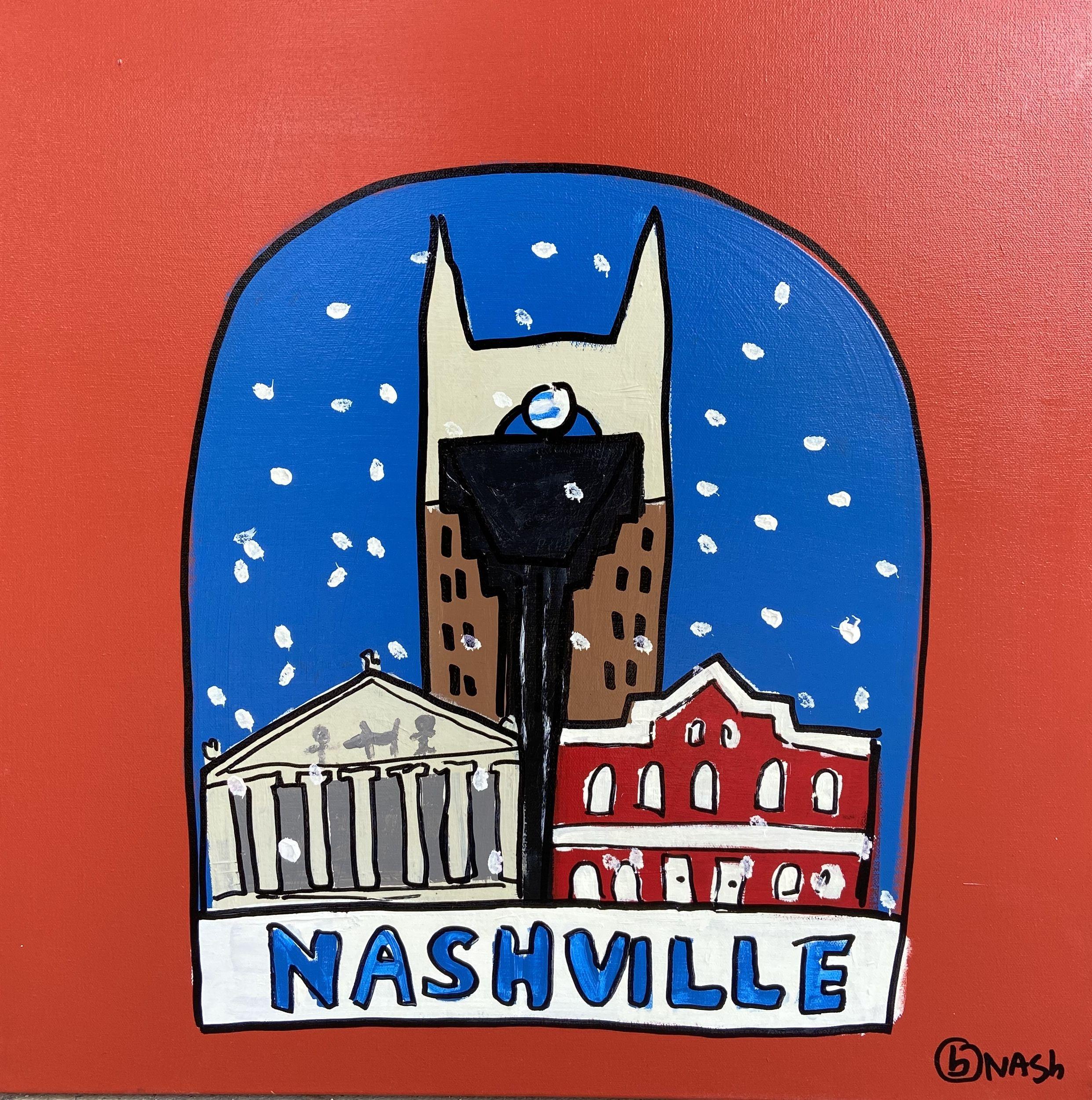 "Globo di neve a Nashville", Pittura, Acrilico su tela - Painting di Brian Nash