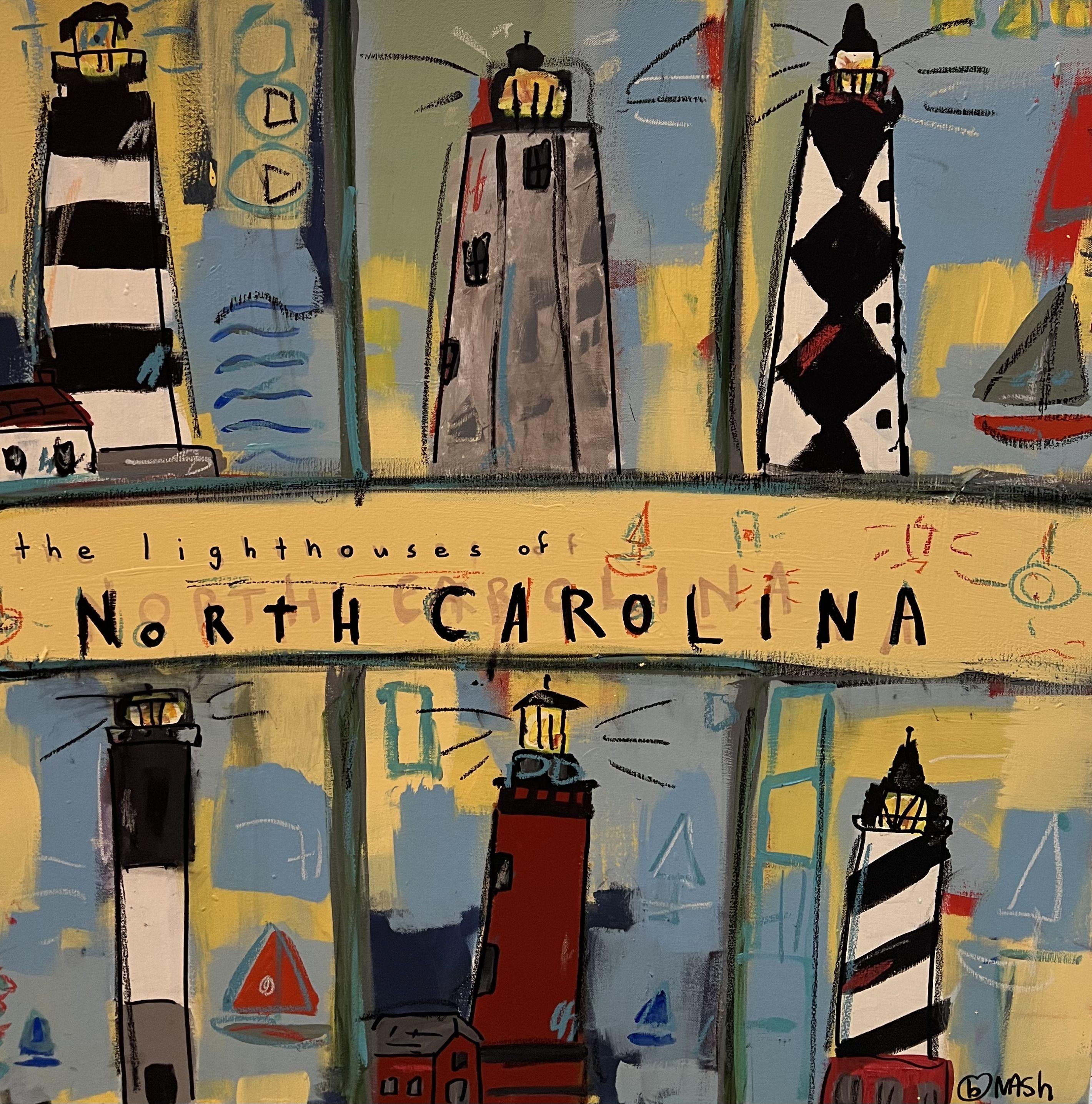 Faros de Carolina del Norte, Pintura, Acrílico sobre lienzo - Painting de Brian Nash