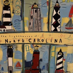 Phares de Caroline du Nord, peinture, acrylique sur toile