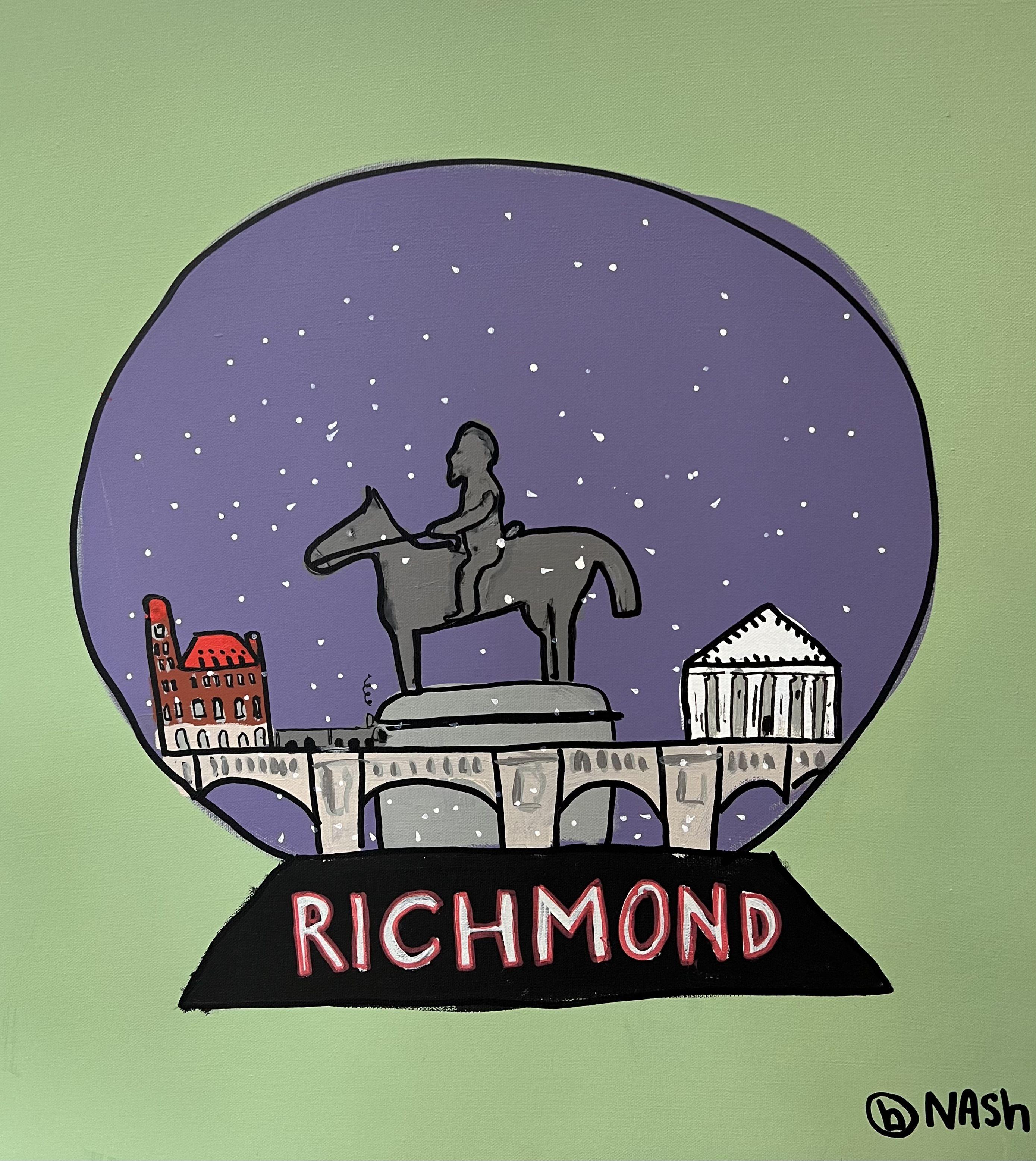 Globo di neve di Richmond, Pittura, Acrilico su tela - Painting di Brian Nash