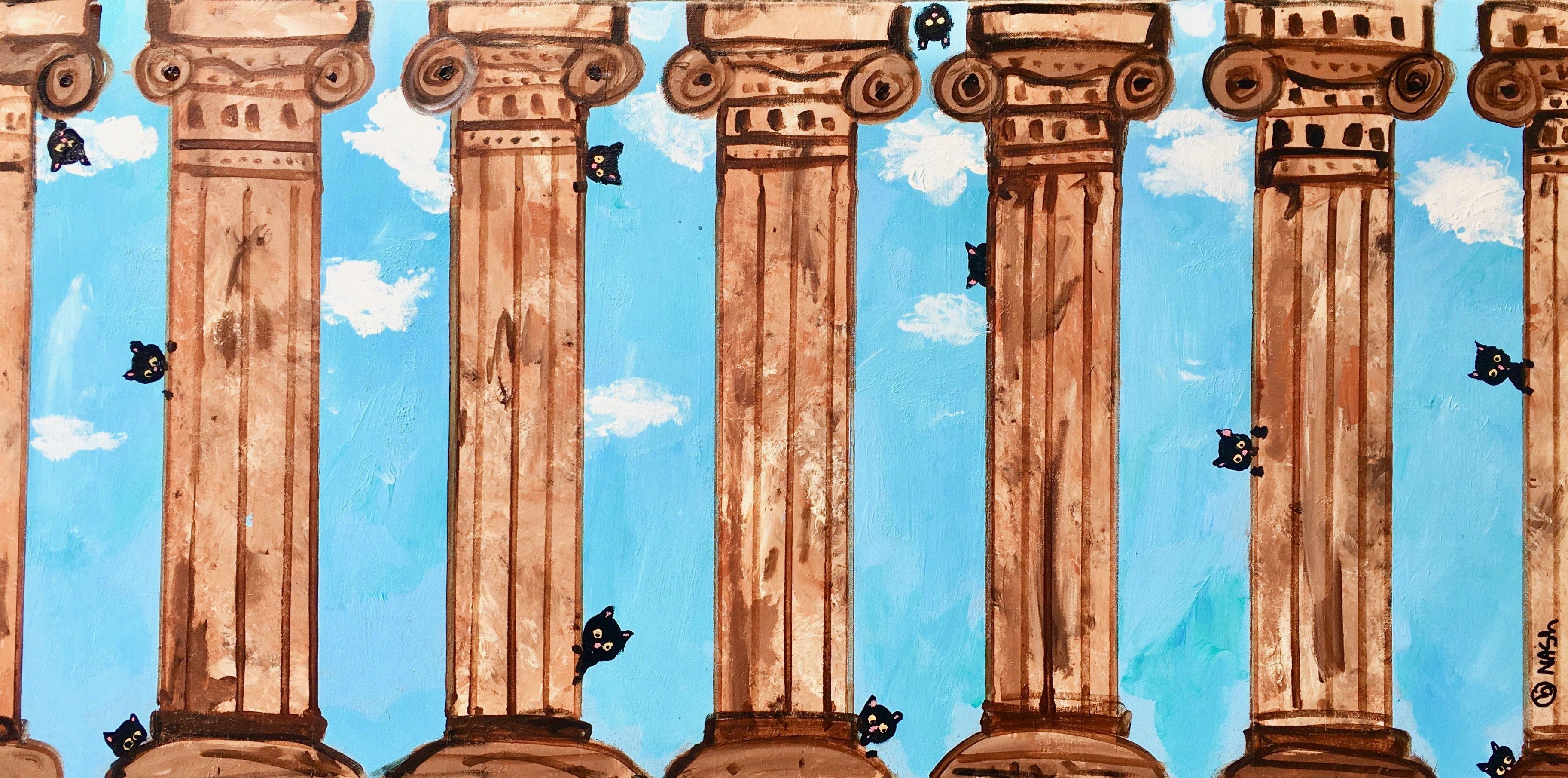 Skittles at the Parthenon, Gemälde, Acryl auf Leinwand – Painting von Brian Nash