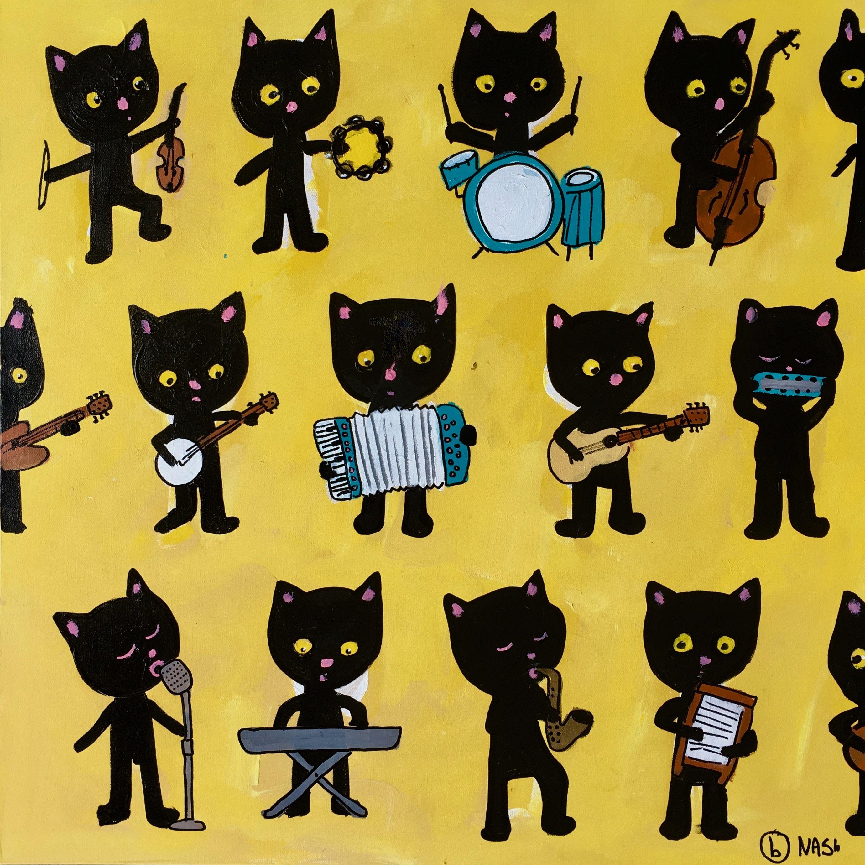 Banda de bolos, Pintura, Acrílico sobre lienzo - Painting de Brian Nash
