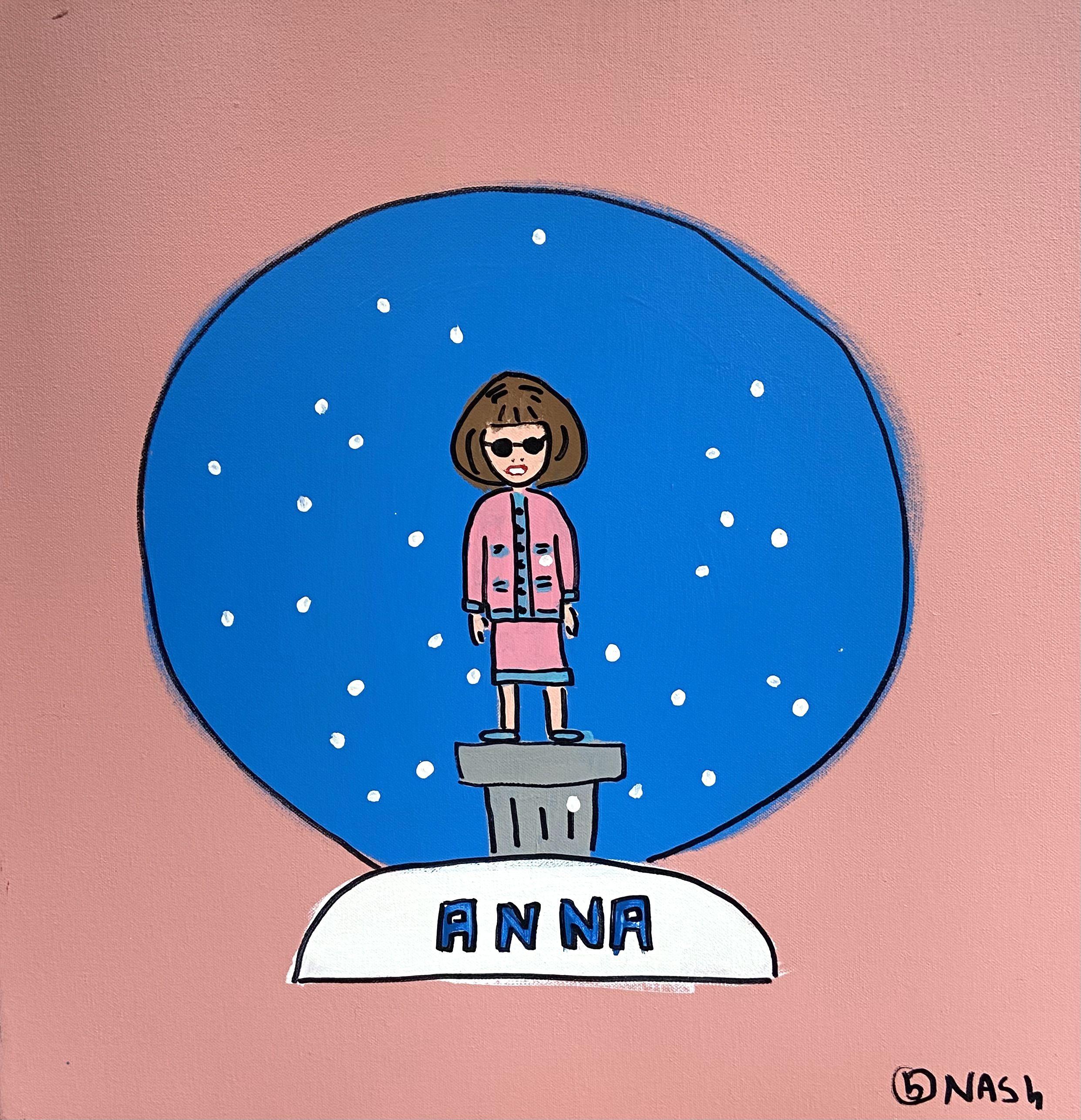 The Anna Wintour Snow Globe :: Painting :: Pop-Art :: This piece comes with an official certificate of authenticity signed by the artist :: Ready to Hang: Yes :: Signed: Yes :: Signature Location: lower right :: Canvas :: Diagonal :: Original ::