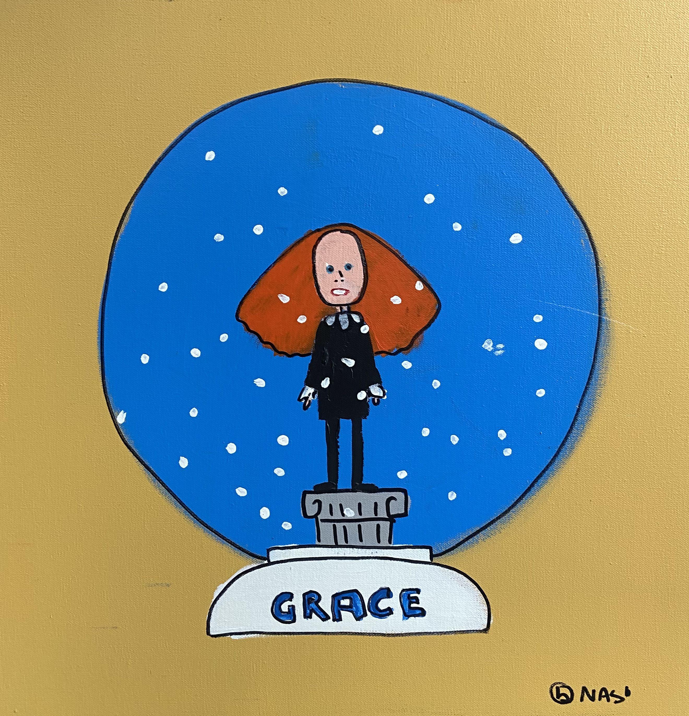 The Grace Coddington Snow Globe :: Painting :: Pop-Art :: This piece comes with an official certificate of authenticity signed by the artist :: Ready to Hang: Yes :: Signed: Yes :: Signature Location: lower right :: Canvas :: Diagonal :: Original ::