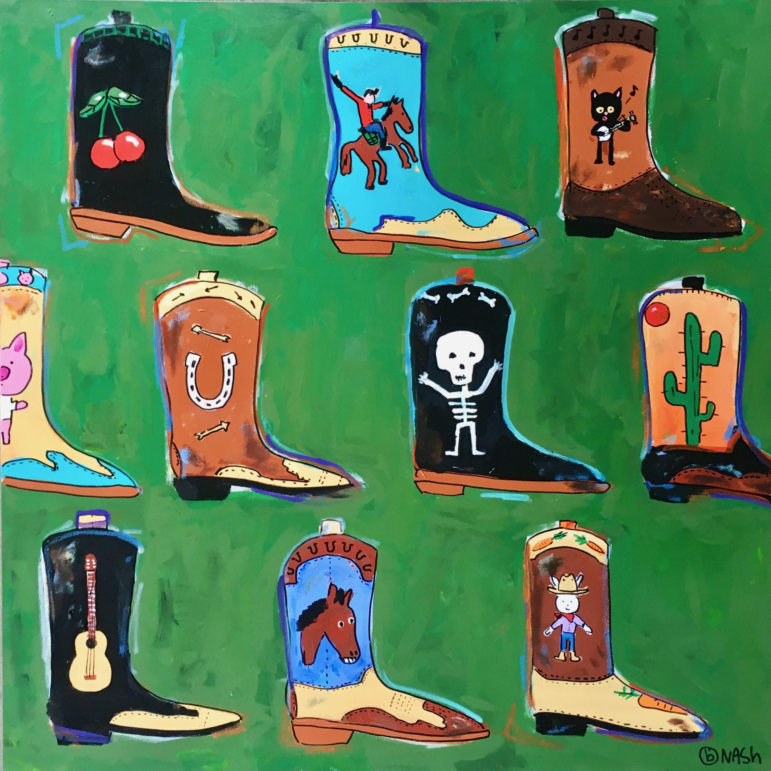 Die Stiefel waren für das Gehen bestimmt, Gemälde, Acryl auf Leinwand – Painting von Brian Nash
