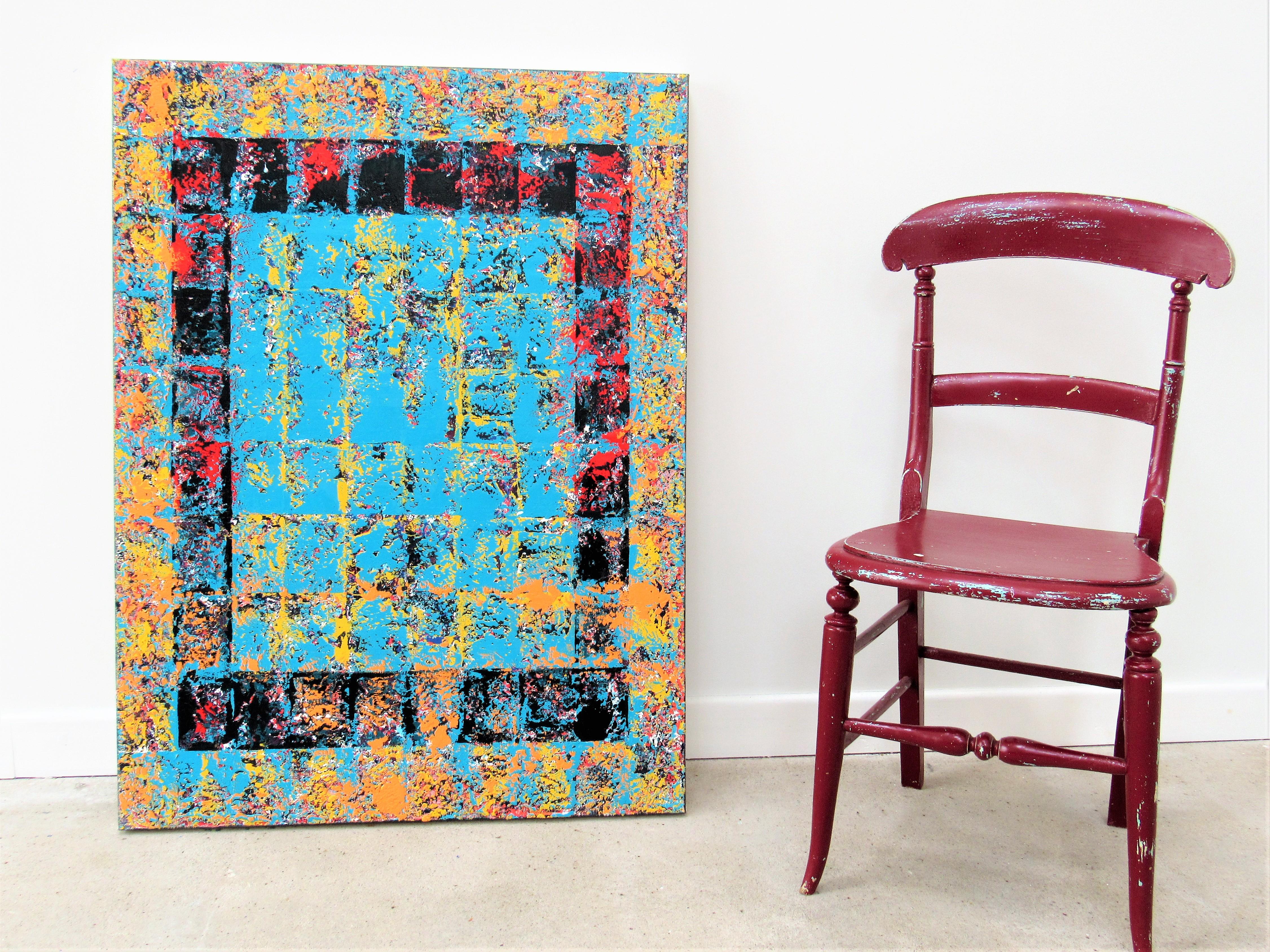 Beckon- colourful, geometric, squares, blue, squares, rectangles For Sale 3