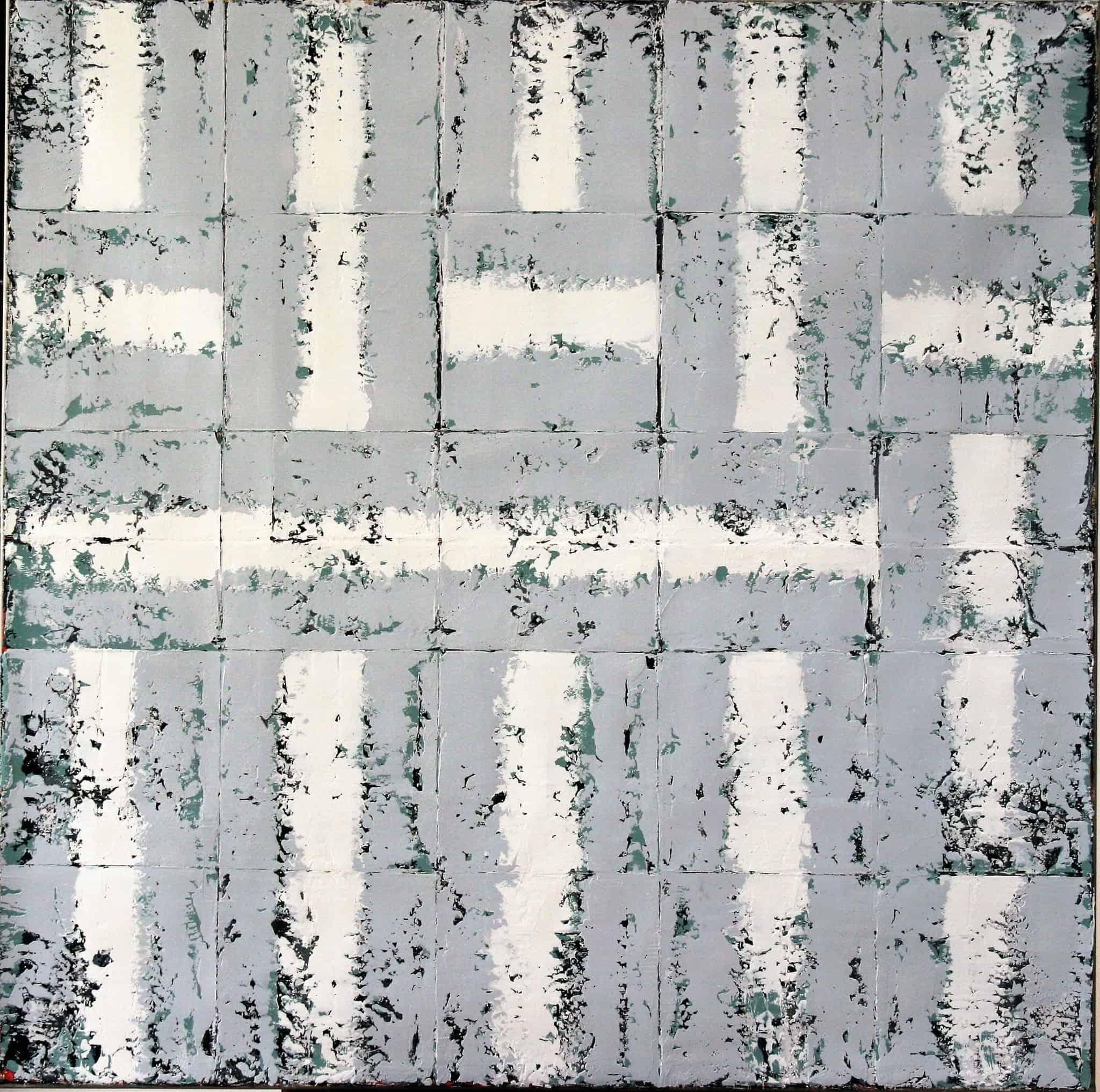 IdyllWild - peinture à l'huile abstraite contemporaine texturée grise blanche - Painting de Brian Neish