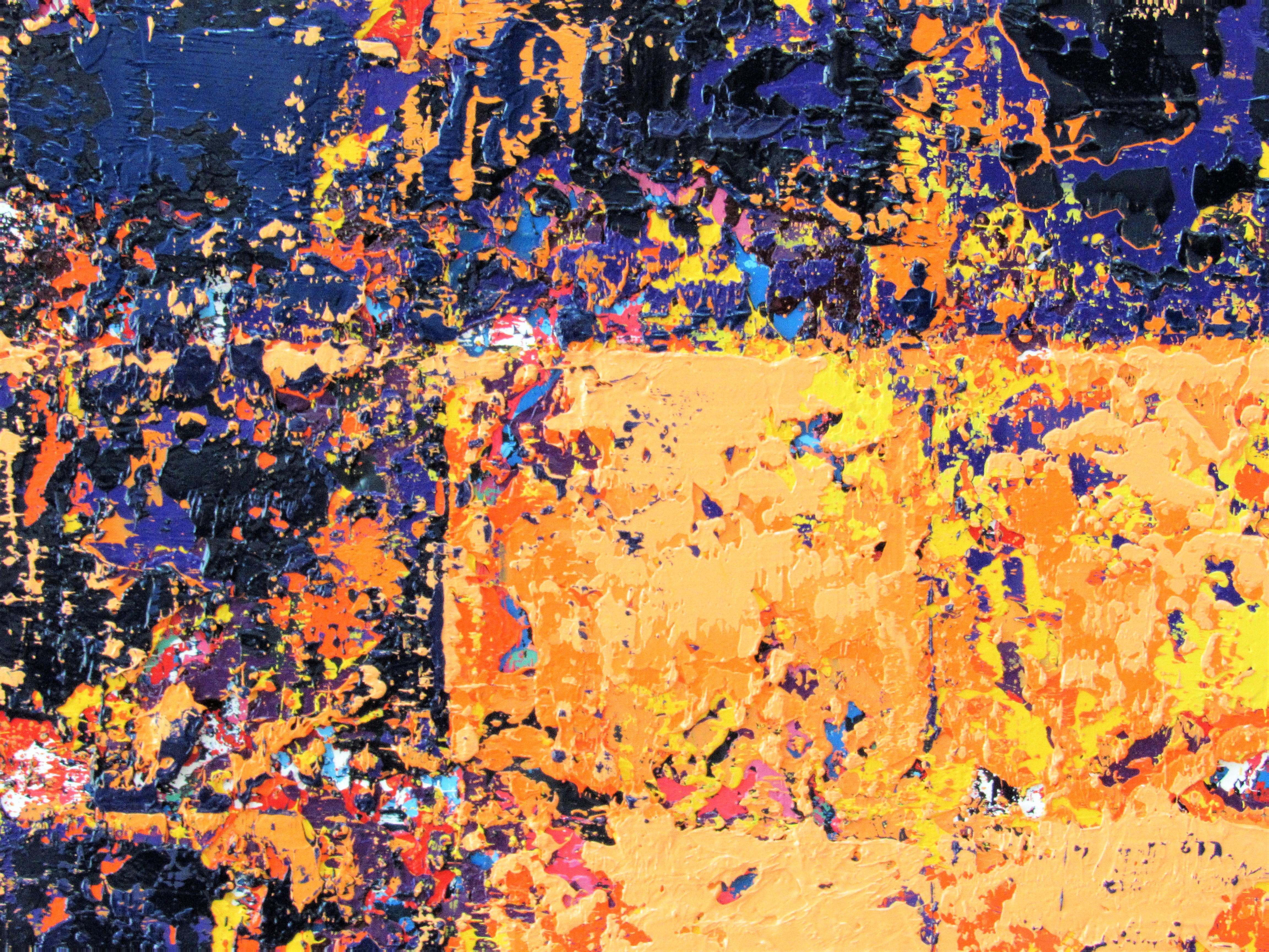 Karma - quadrato geometrico astratto contemporaneo arancione olio su tela - Abstract Painting Arancia di Brian Neish