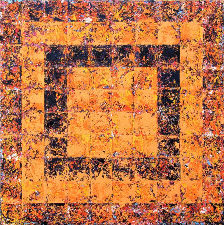 Brian Neish Abstract Painting - Karma - abstract contemporary geometric orange square oil on canvas
