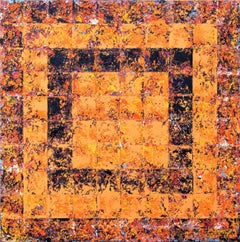 Karma - huile sur toile carrée orange géométrique abstraite contemporaine