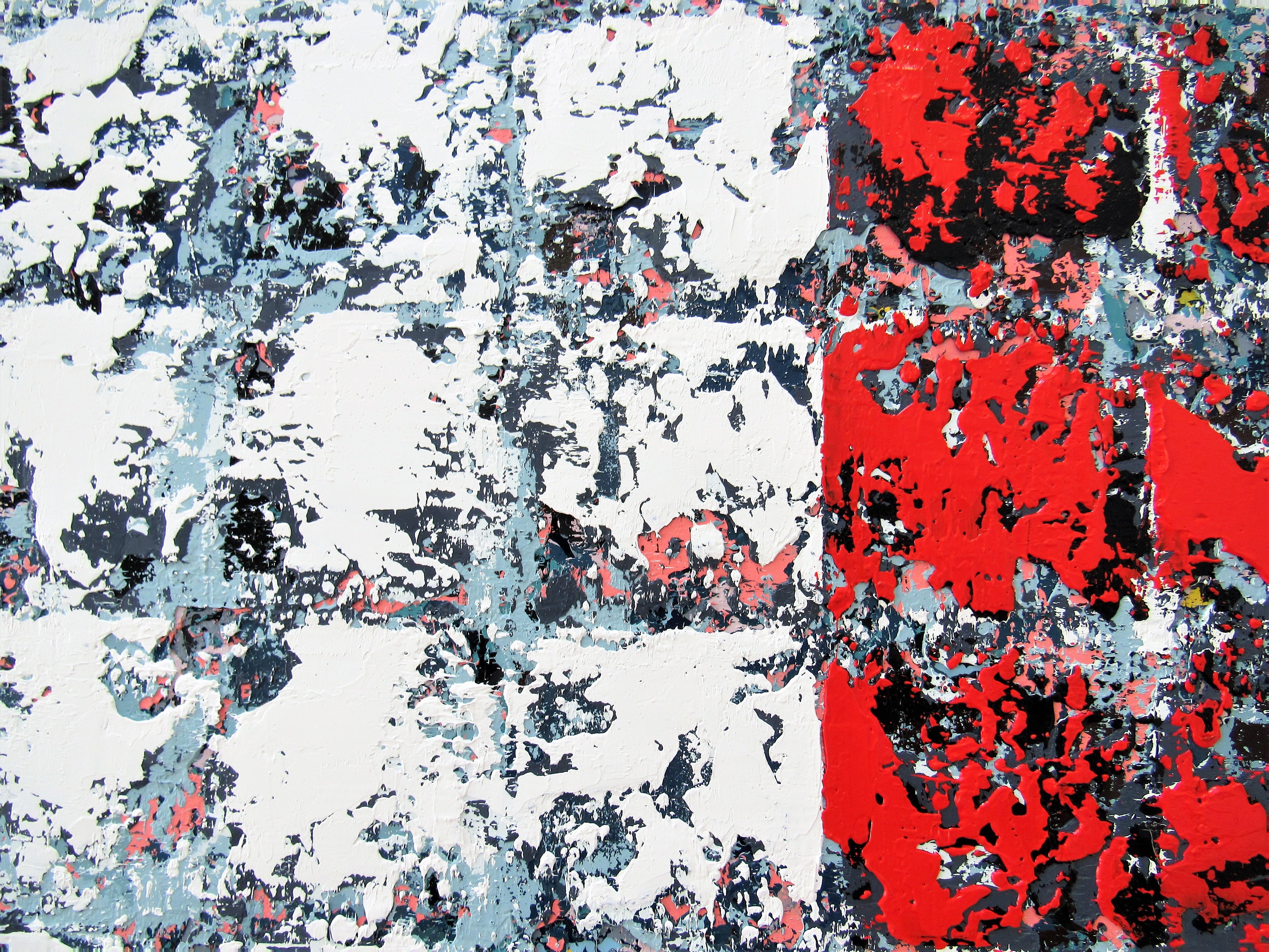 Pang - Quadrati geometrici grigio urbano: Olio su tela - Painting Contemporaneo di Brian Neish