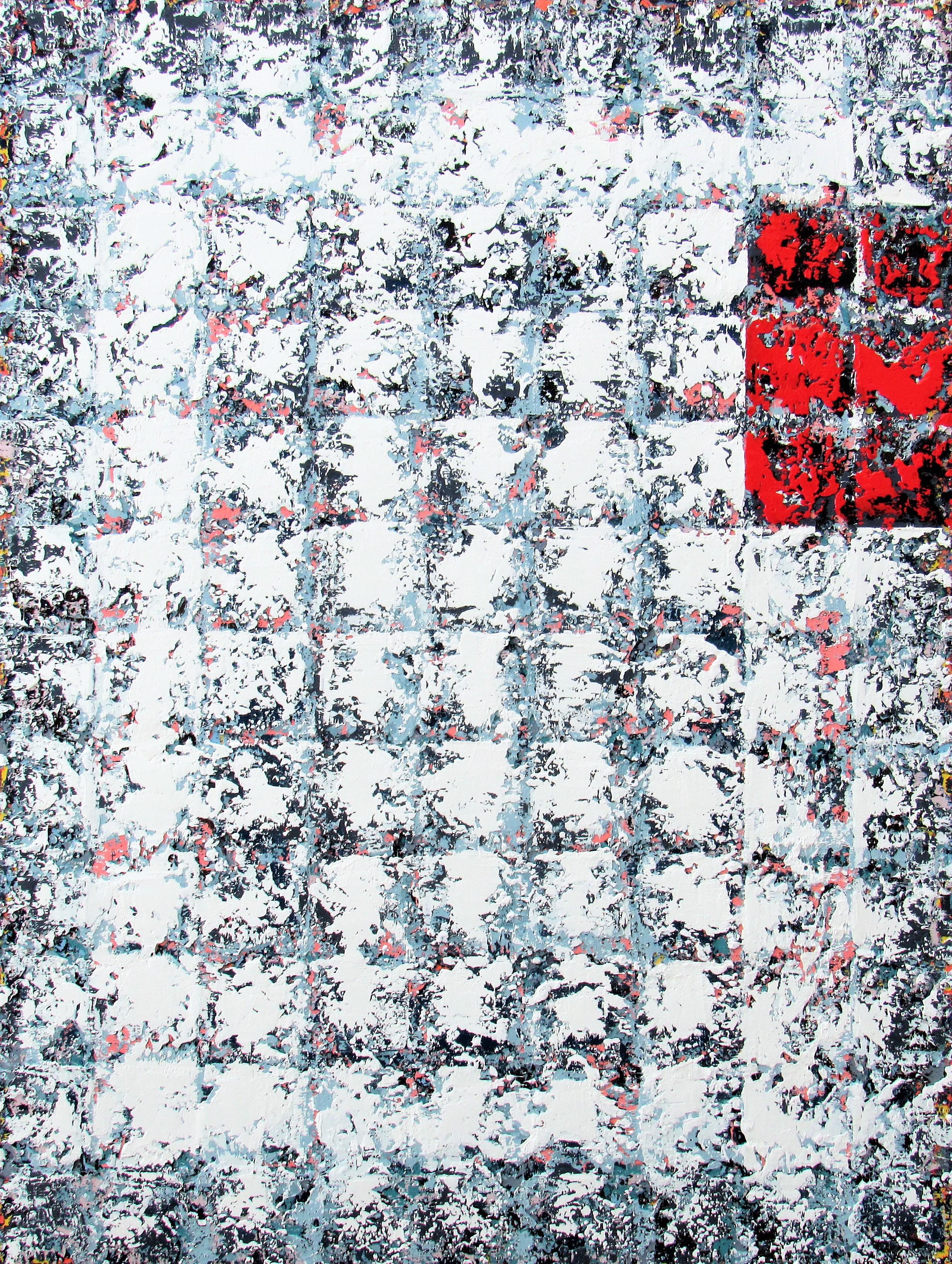 Brian Neish Abstract Painting - Pang - Urban Grey Geometric Squares: Oil on Canvas
