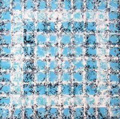 Unspoken - Blue & White Abstract Art / Geometric Squares: Oil on Canvas
