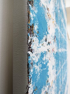 Vanishing - Arte astratta bianca e blu / Quadrato geometrico: Olio su tela