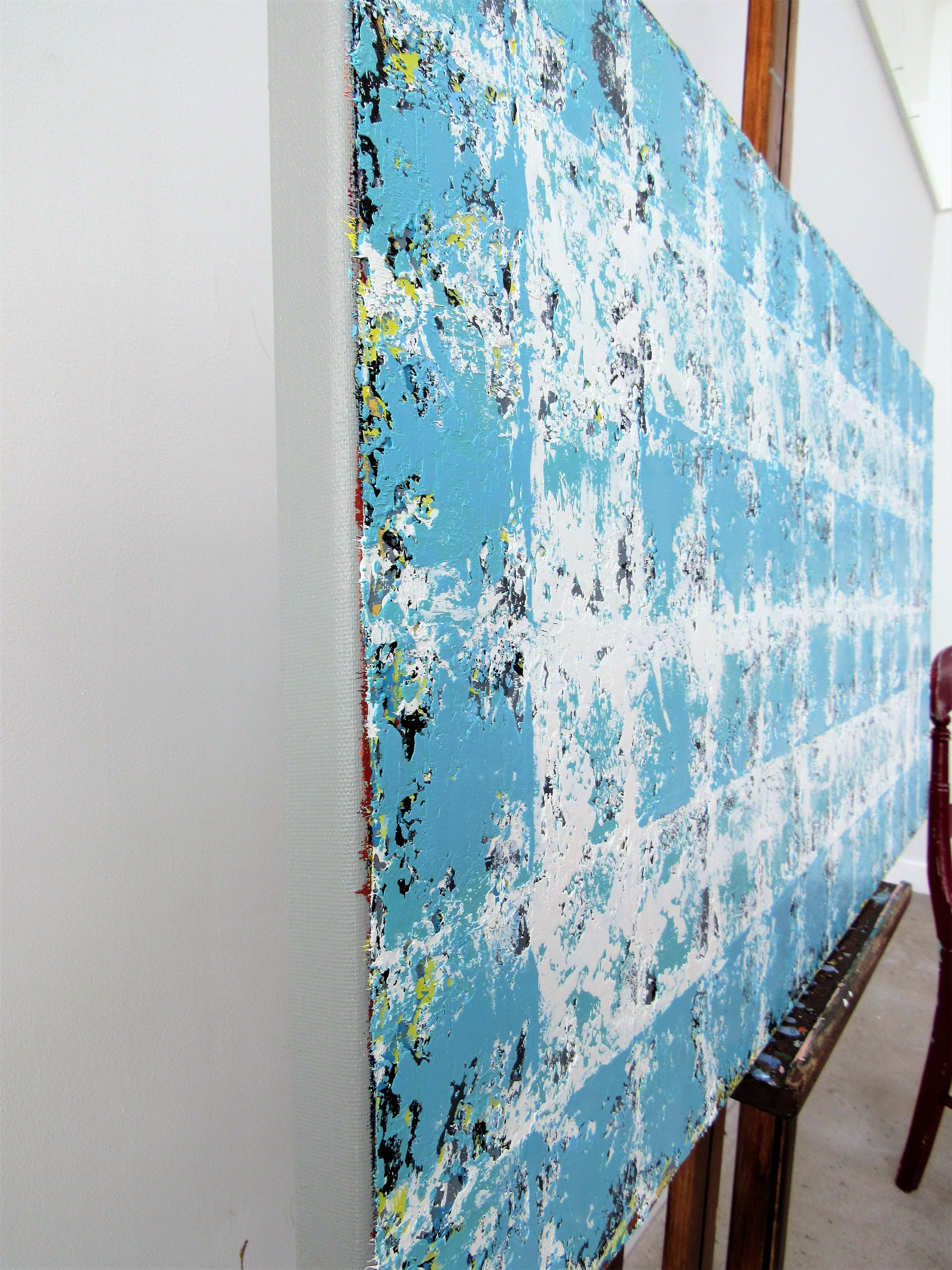 Wanderlust - Blue & White Abstract Art, Geometric Squares: Oil on Canvas - Contemporary Painting by Brian Neish
