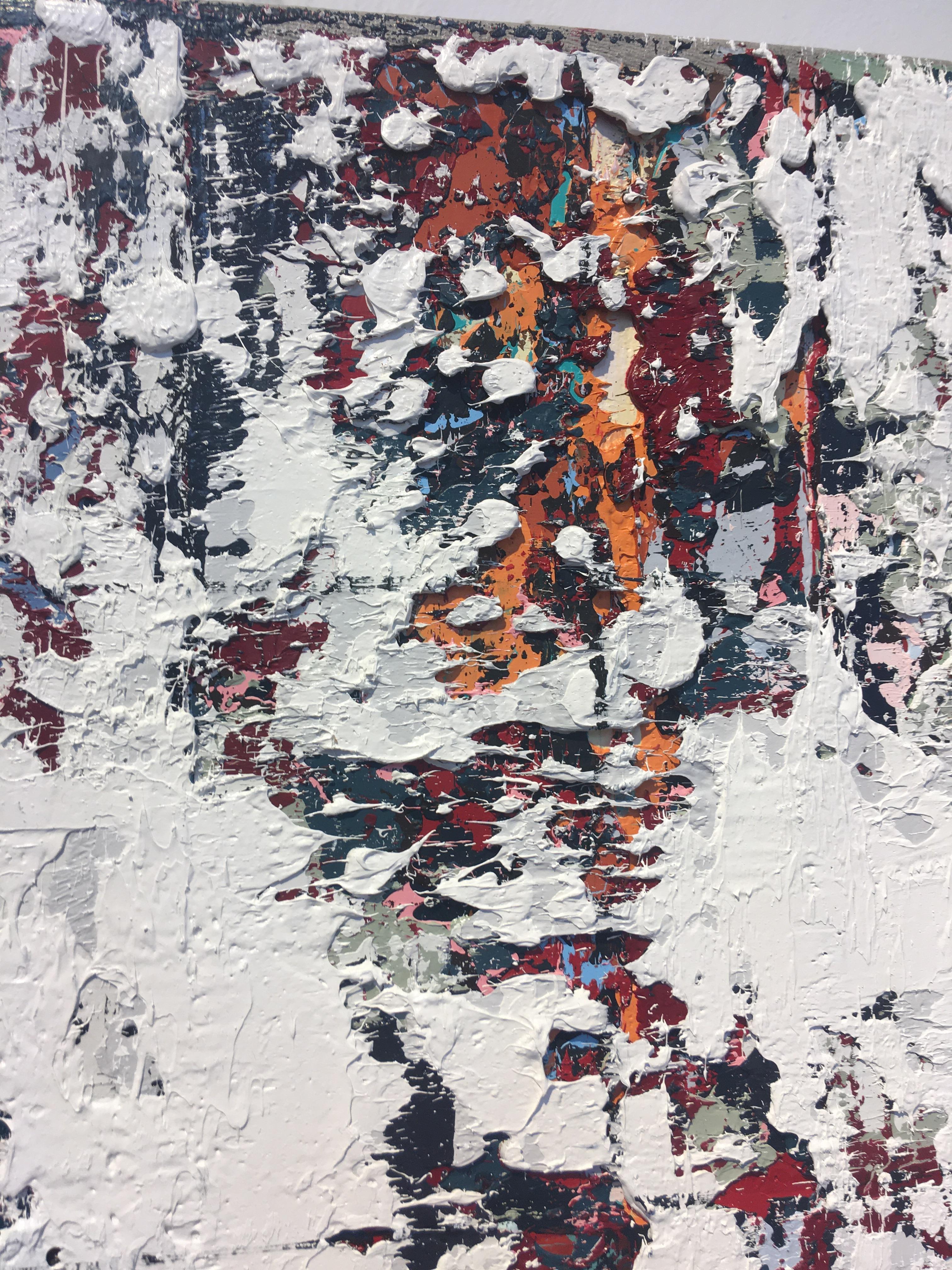 White Squares - contemporary white geometric abstract textured oil painting  For Sale 5