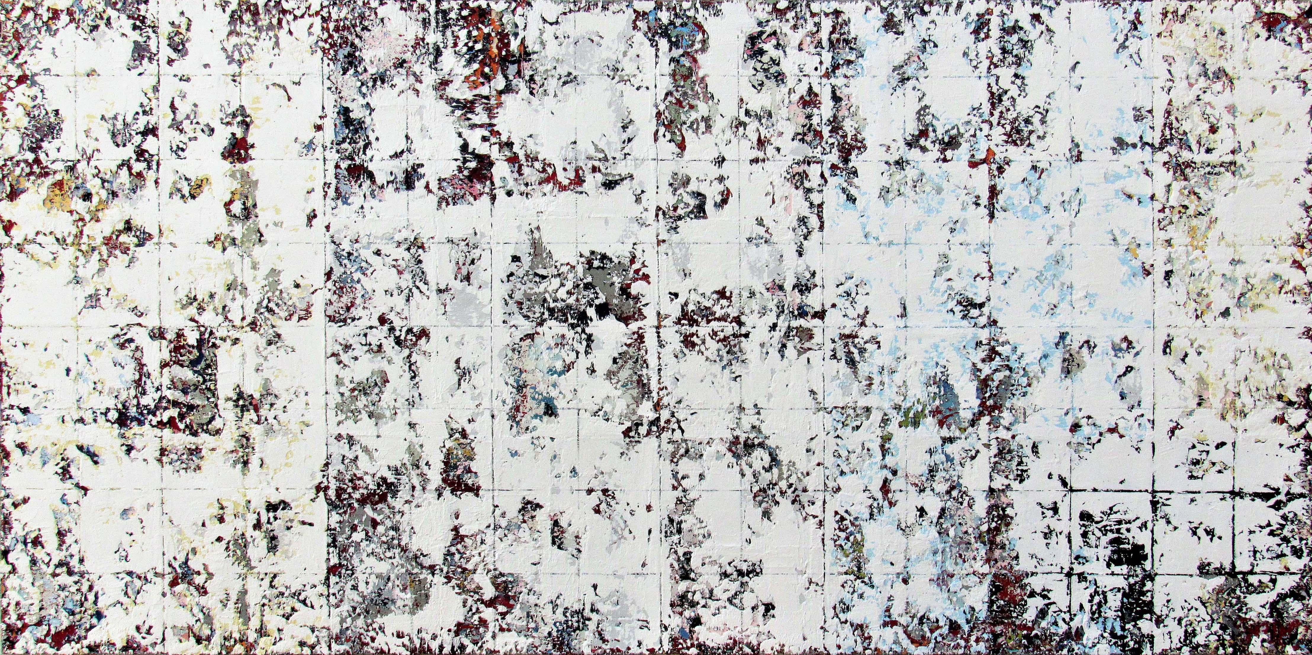 White Squares - contemporary white geometric abstract textured oil painting  - Painting by Brian Neish