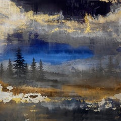 "Aurora" de Brian O'Neill Peinture originale à l'huile et à l'acrylique avec feuille d'or 24K"