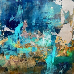 "Pintura acrílica original "Inmersión profunda 2" de Brian O'Neill con pan de oro de 24 quilates"