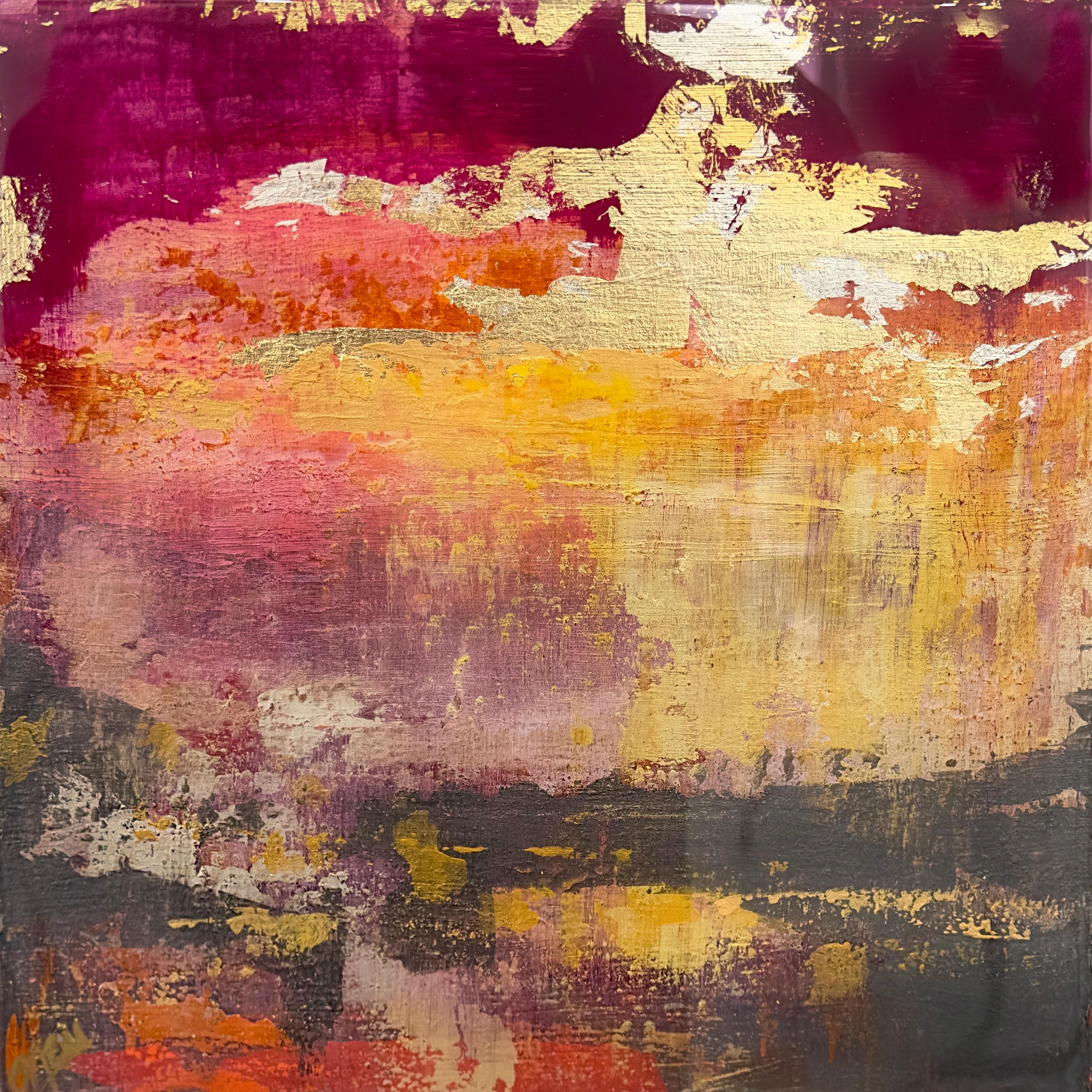 "Sky Drama 1" de Brian O'Neill, pintura acrílica original con pan de oro de 24 quilates