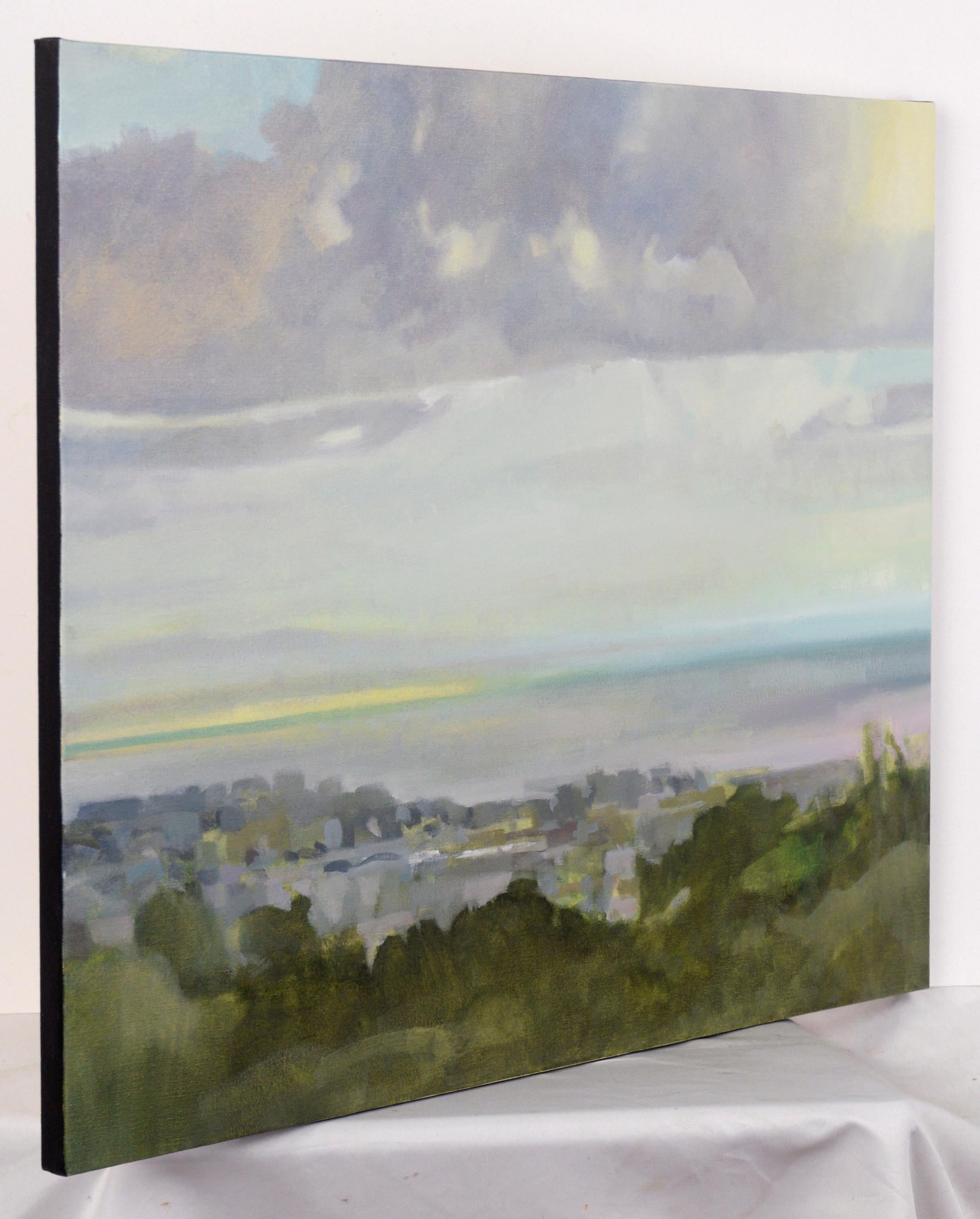 Overlooking Santa Cruz and Monterey Bay - Plein Air Landscape in Oil on Canvas For Sale 4
