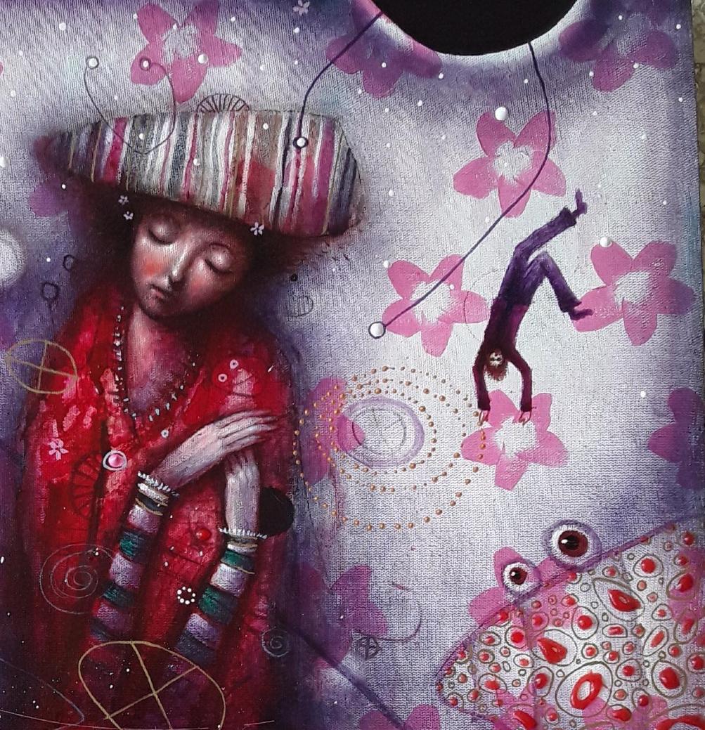  Dream in Pink  Modern Cuban Art  Hyperrealism Mixed Media Surreal For Sale 1