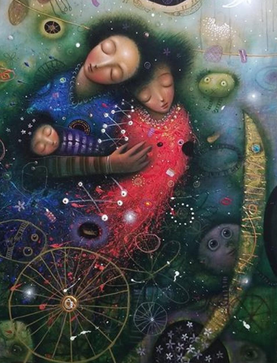 La Memoria Afectada , Óleo, Técnica Mixta, Hiperrealismo  Arte Cubano Surrealista Moderno - Figurative Painting Oro de Brian Sanchez