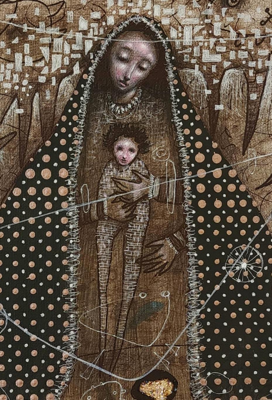 The Refuge, Virgin Series, Oil, Mixed Media, Hyperrealism, Modern Cuban Art, - Surrealist Painting by Brian Sanchez