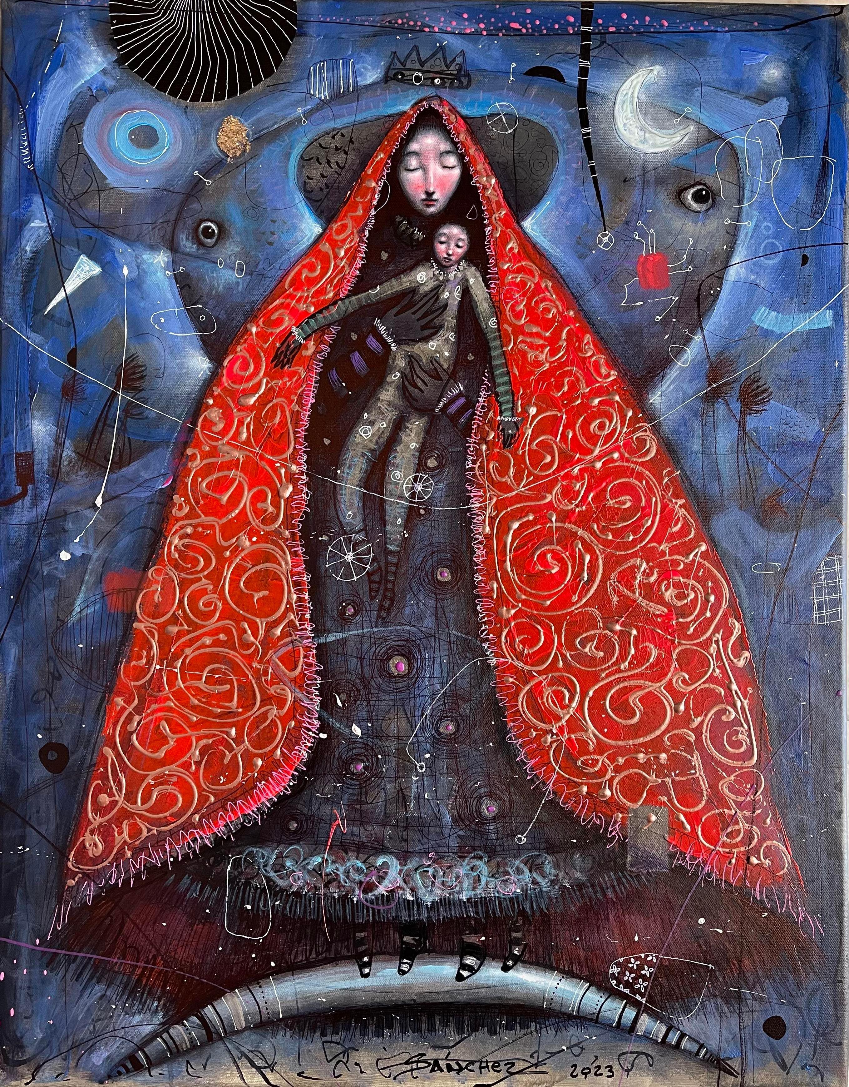 The Virgen & Kind, Öl, Mixed Media, Hyperrealismus, Moderne kubanische Kunst  Surreal – Mixed Media Art von Brian Sanchez