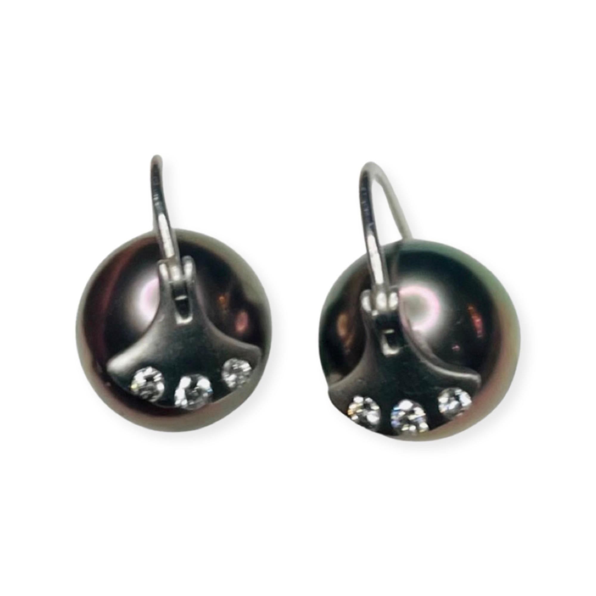 Brian Sholdt Platinum Diamond Cultured Black Tahitian Pearl Earrings In New Condition For Sale In Kirkwood, MO