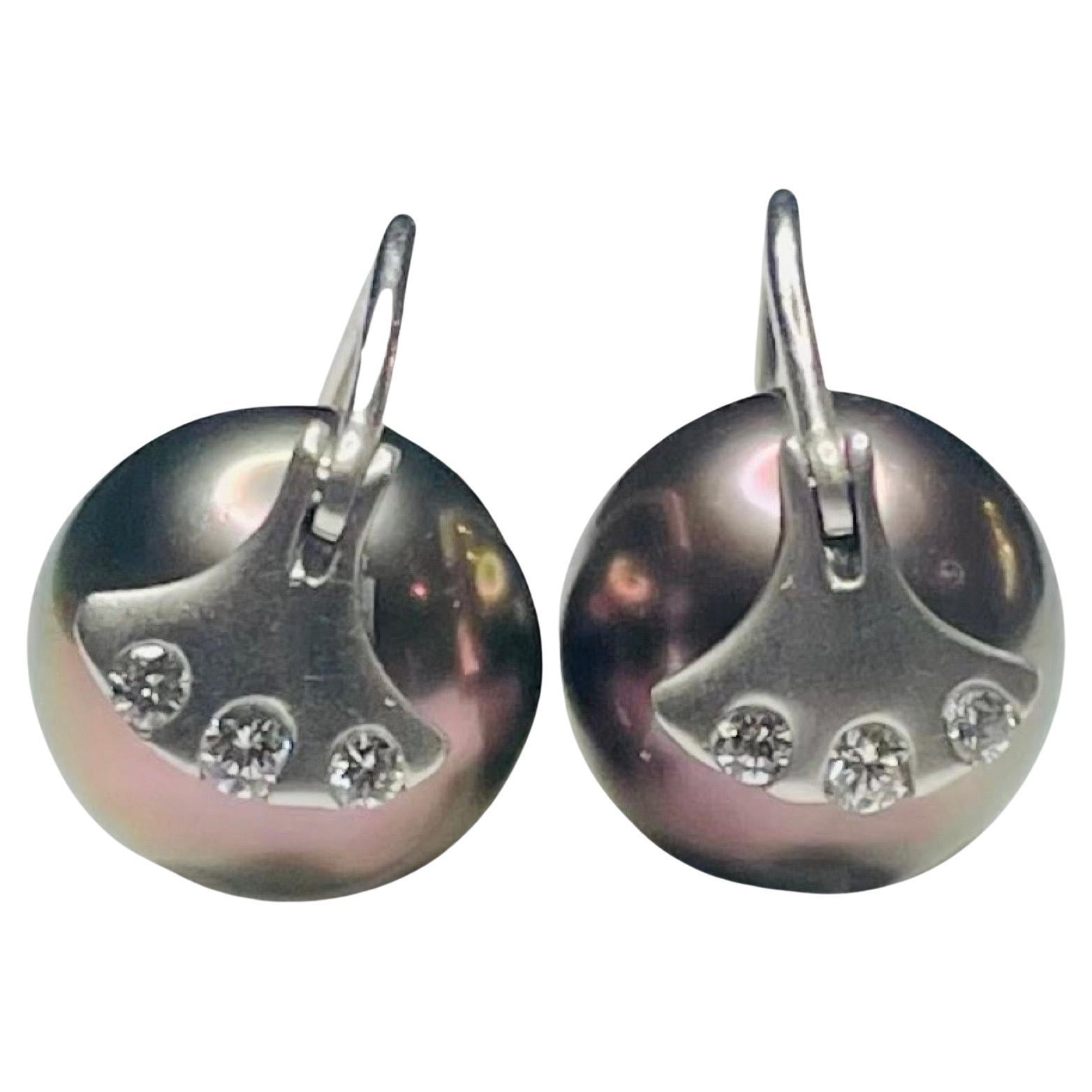 Brian Sholdt Platin-Diamant-Zuchtperlen-Ohrringe mit schwarzen Tahiti-Perlen