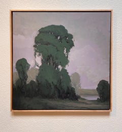 "Haze" - Paesaggio forestale impressionista, pittura acrilica su lino