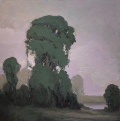 "Haze" - Paesaggio forestale impressionista, pittura acrilica su lino