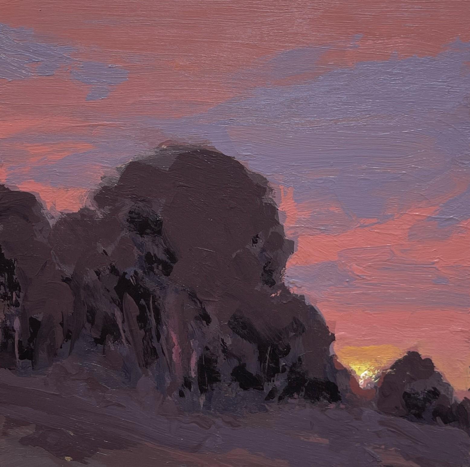 "Sunset" - Impressionist Sunset and Landscape, Acrylic Painting on Panel
