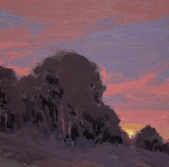 "Atardecer" - Atardecer y paisaje impresionistas, pintura acrílica sobre panel