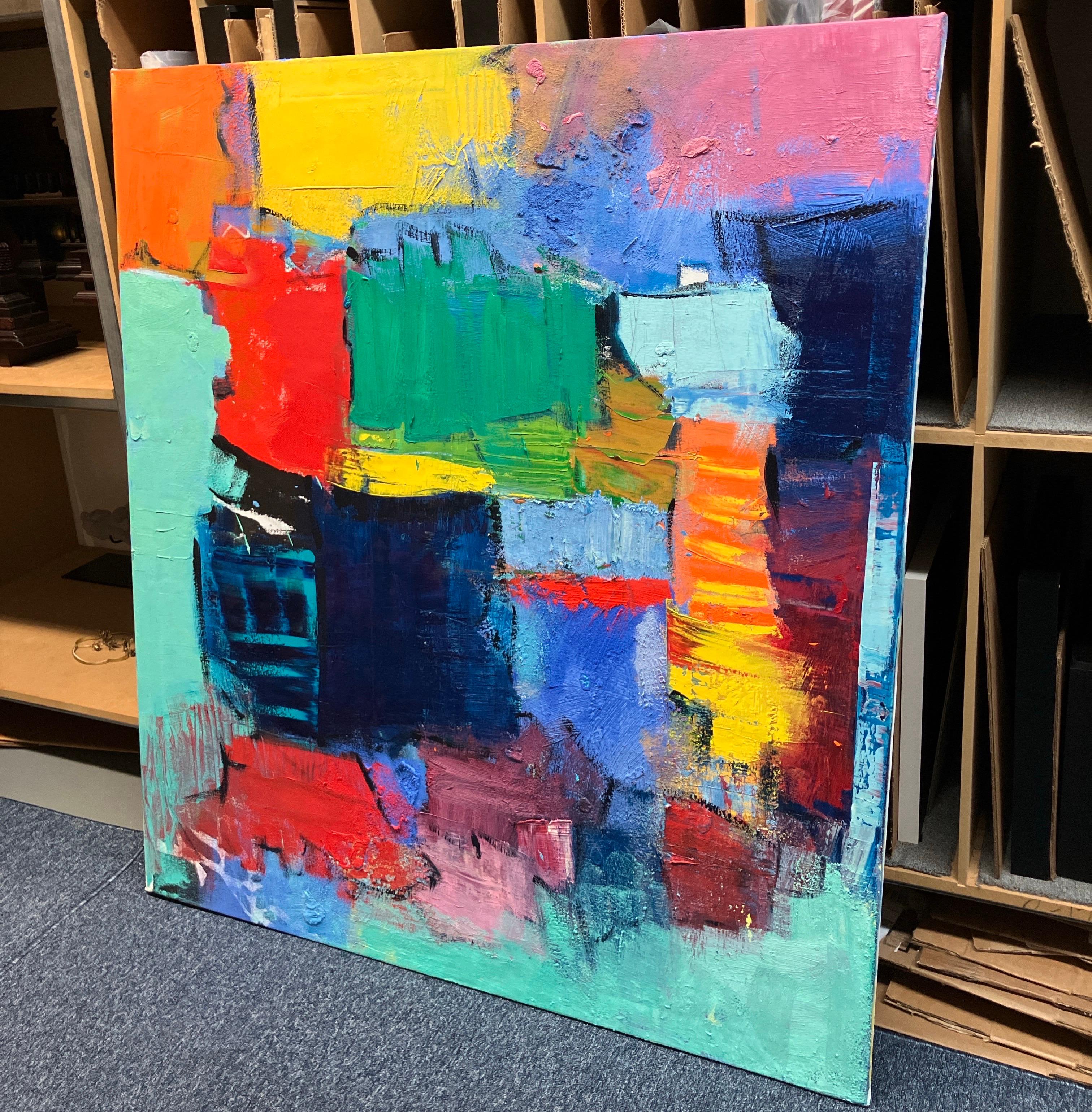 Contemporary Abstract Painting on Canvas, Unframed, Bright Saturated Colors For Sale 3