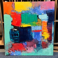 Pintura abstracta contemporánea sobre lienzo, sin enmarcar, colores brillantes y saturados