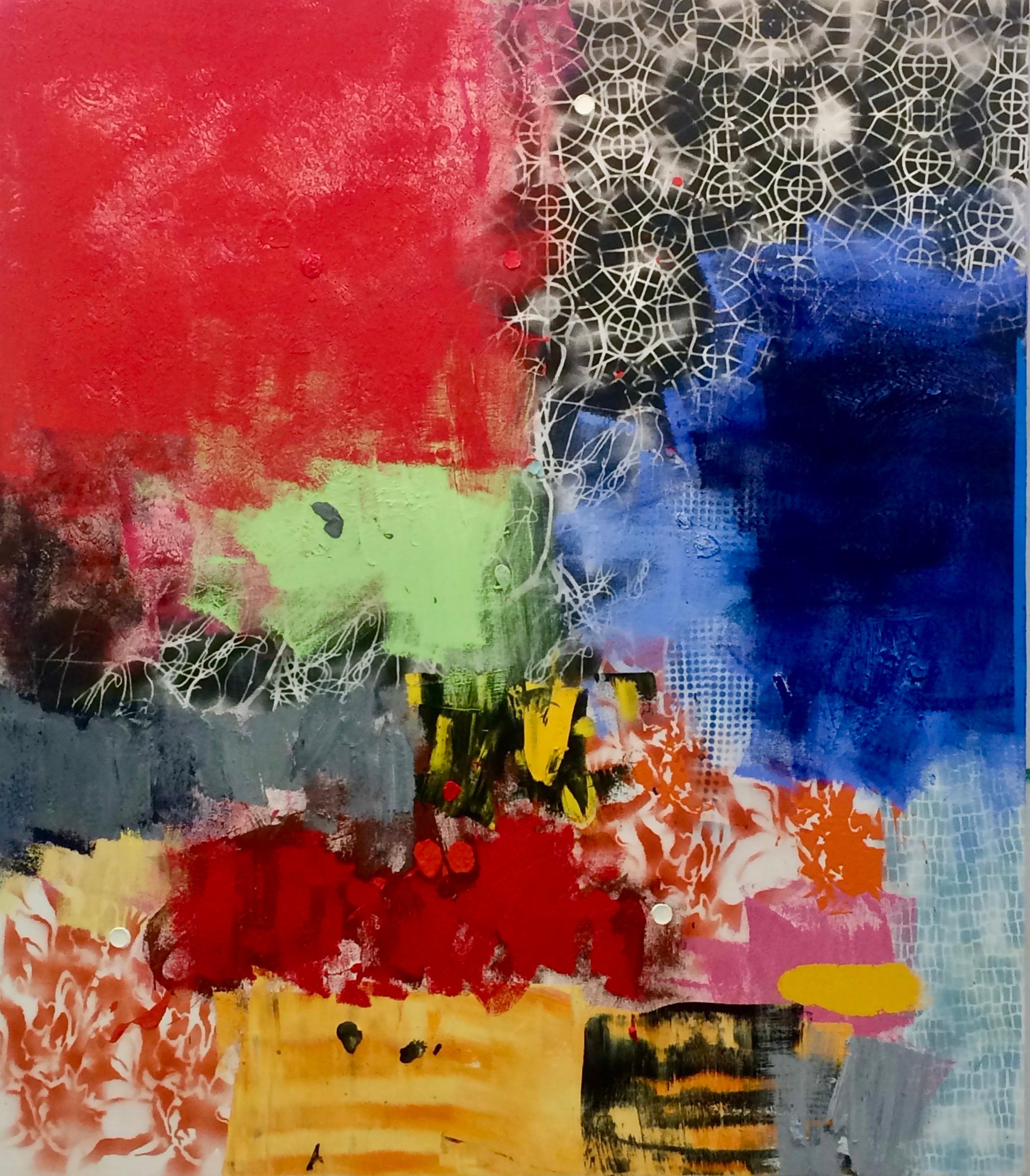 Brian Smith Contemporary Abstract Oil Painting with Collage on Canvas