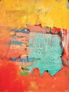 "Strawberry Plane", Framed Abstract Acrylic Painting Canvas Pad Mounted on Board