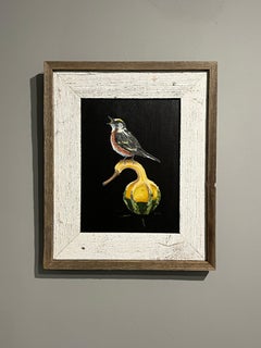 Brian Summers „Chestnut Sided Warbler“ Vogel auf Kürbis Schwarzer Hintergrund