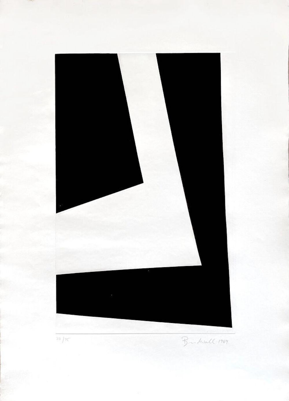 Brian Wall
Untitled Hard Edge Minimalist Etching (Geometric Abstraction) from the 1960s, 1969
Etching on wove paper with deckled edges
Hand signed and numbered 22/75 by the artist in pencil on the front
22 × 14 inches
Unframed
Rare 1960s hard