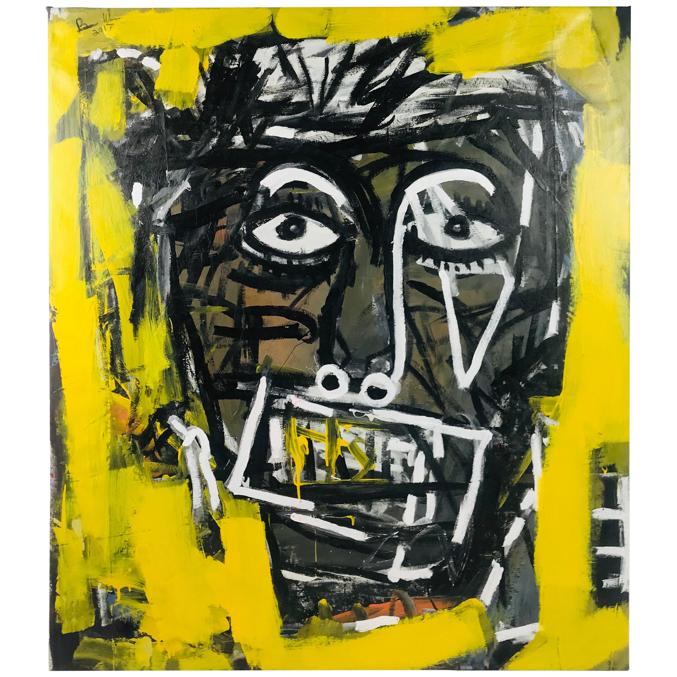 Brian Whalen Yellow and Black Abstract Acrylic on Canvas Street Art For Sale