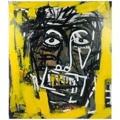 Brian Whalen Yellow and Black Abstract Acrylic on Canvas Street Art
