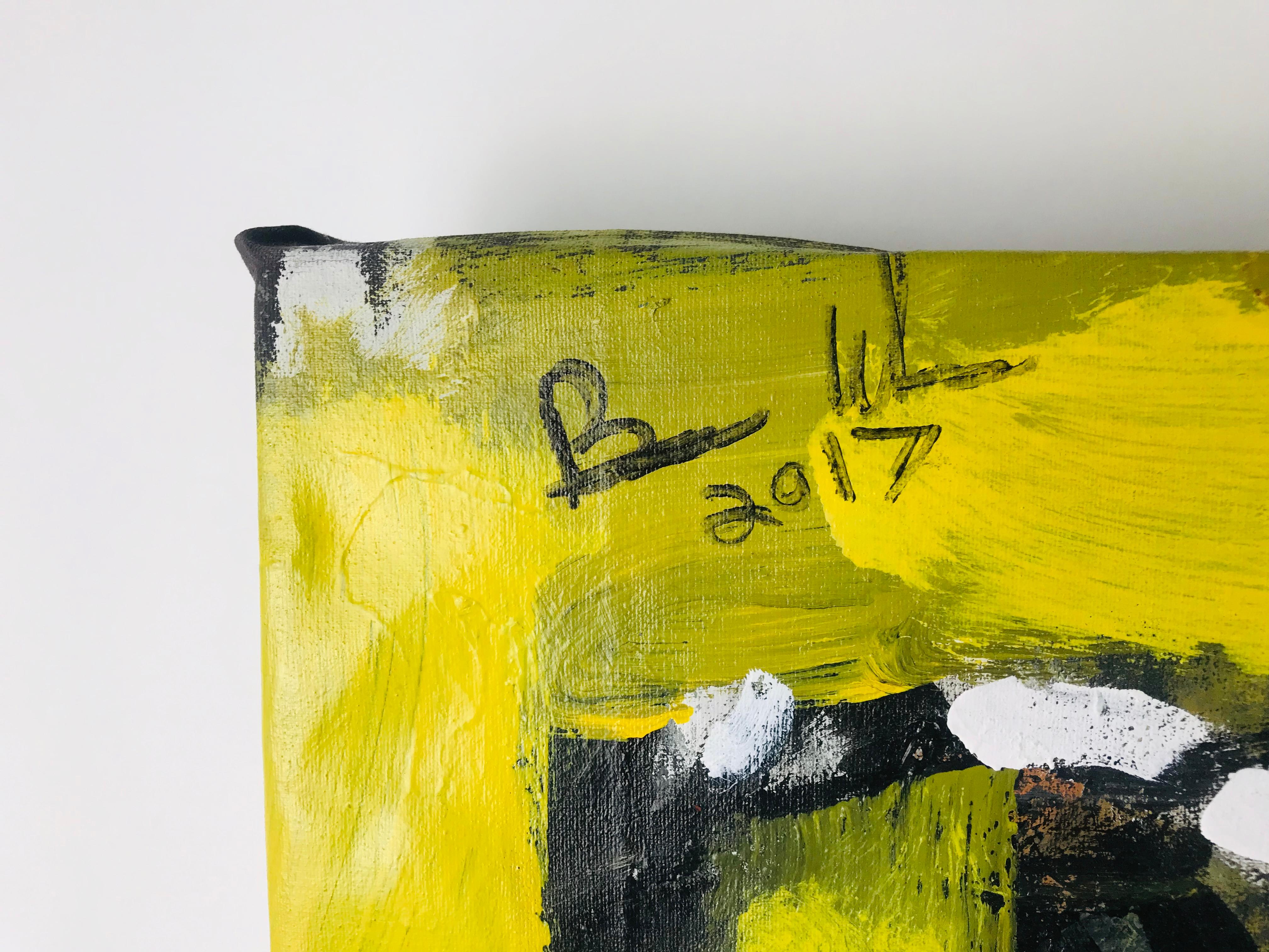 Brian Whalen Yellow and Black Abstract Acrylic on Canvas Street Art In Good Condition For Sale In Plymouth, MA