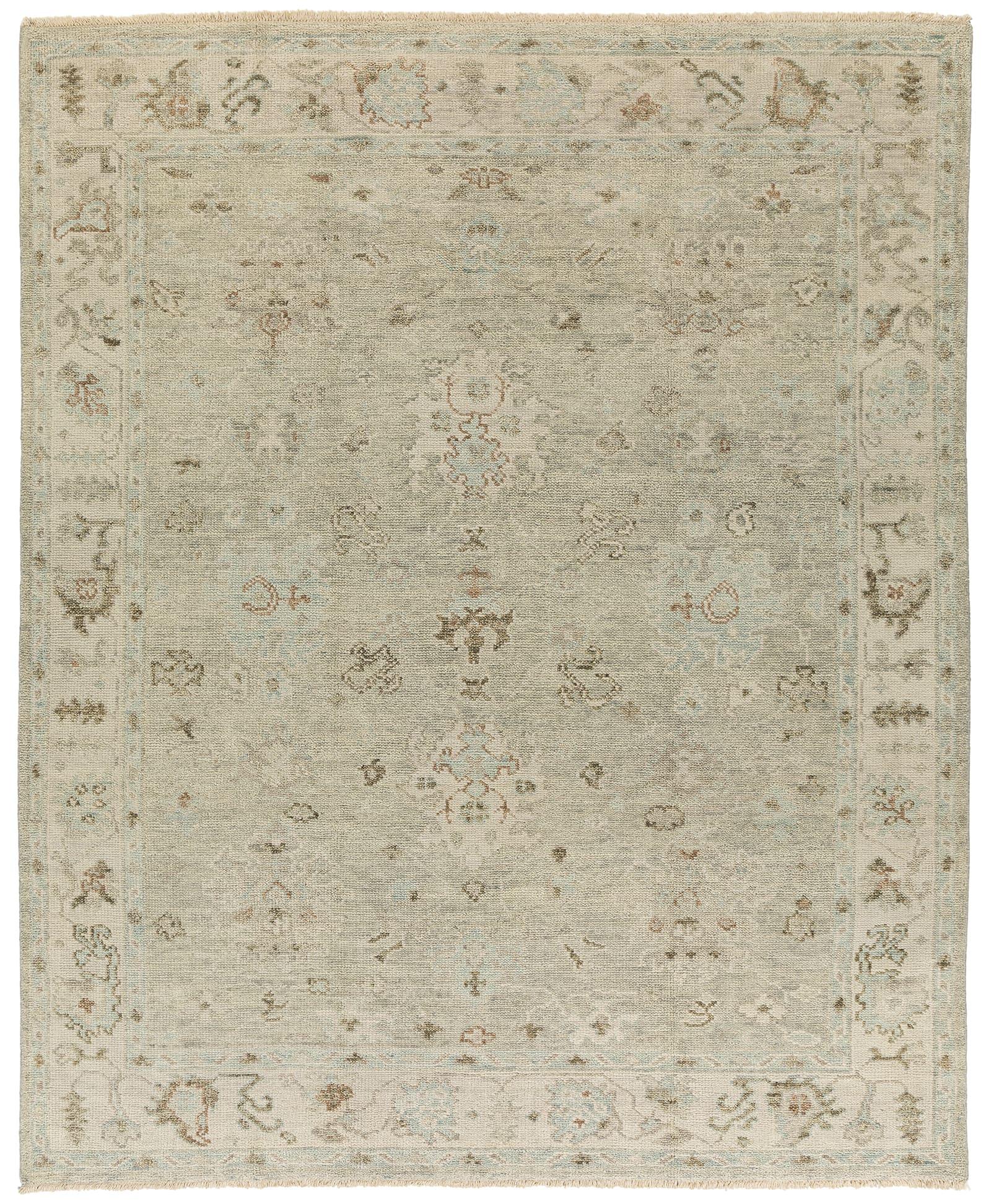 Indian Briana Bone 8x10, Bordered Rugs, Traditional, Vintage, Beiges, Greys, Neutrals For Sale