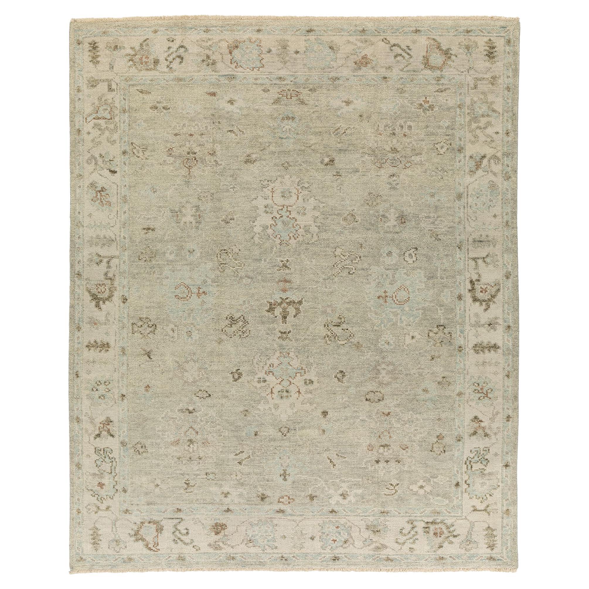 Briana Bone 8x10, Bordered Rugs, Traditional, Vintage, Beiges, Greys, Neutrals For Sale