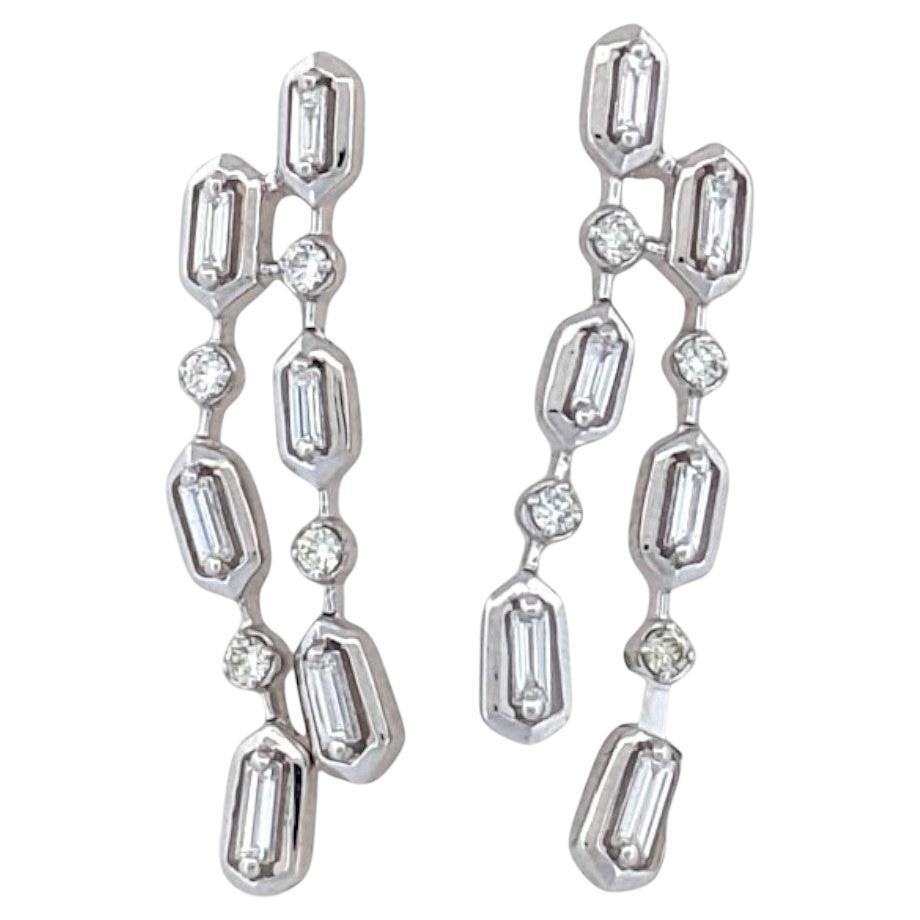 Brianna  14k White Gold Baguette Drop Earrings Emerald Drop Earrings