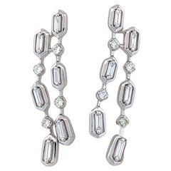 Brianna  14k White Gold Baguette Drop Earrings Emerald Drop Earrings