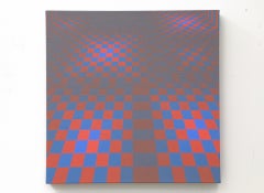 Floor - Blue, Pink, Red Color Theory Checkered Pattern, Optical Illusion